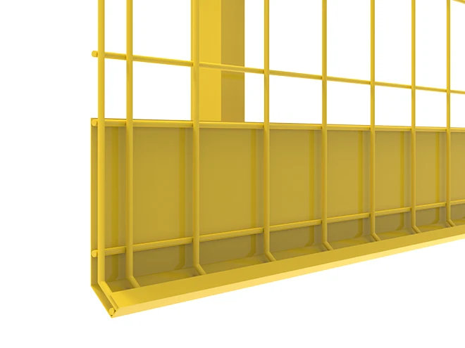 The detail toe plate structure of framed type edge protection fence.