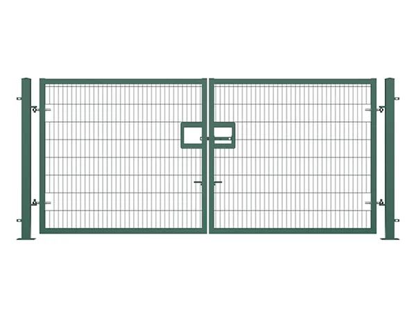 A weld mesh double swing gate on white background.