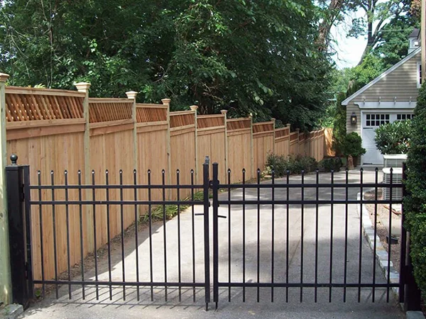 The double swing fence gate are installed in the villa zone.
