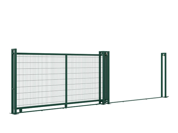 A set of sliding swing gate with square post and frame and welded mesh infill.