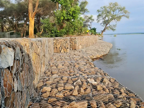 The gabion retaining walls are installed at the coastal.