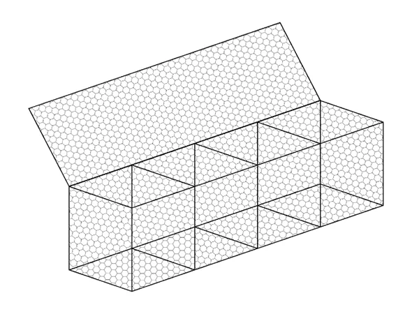 A 4-cell woven gabion retaining wall.