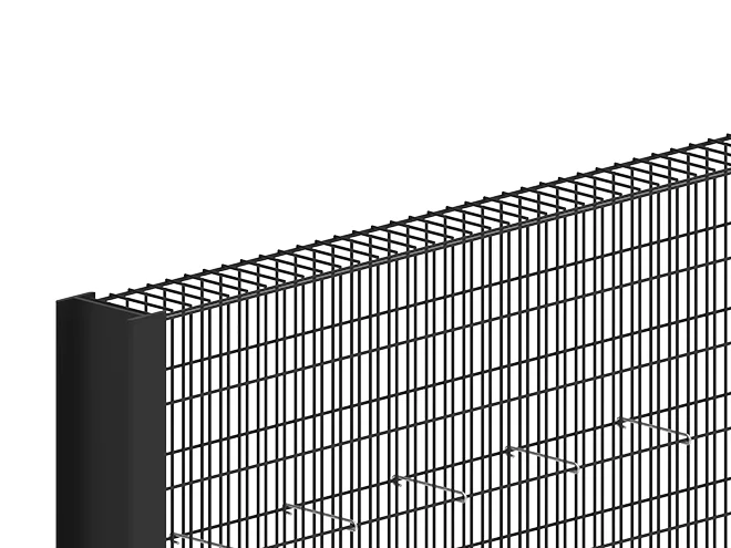 The detail of fence cover of gabion wall.