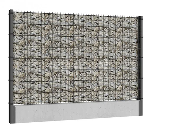 A piece of gabion wall with stones.