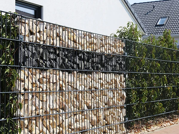 The gabion walls are installed in the residence.