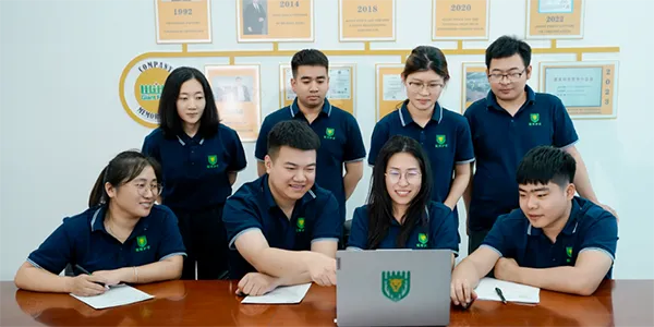 Several sales, technicians and QC workers are discussing customer case.