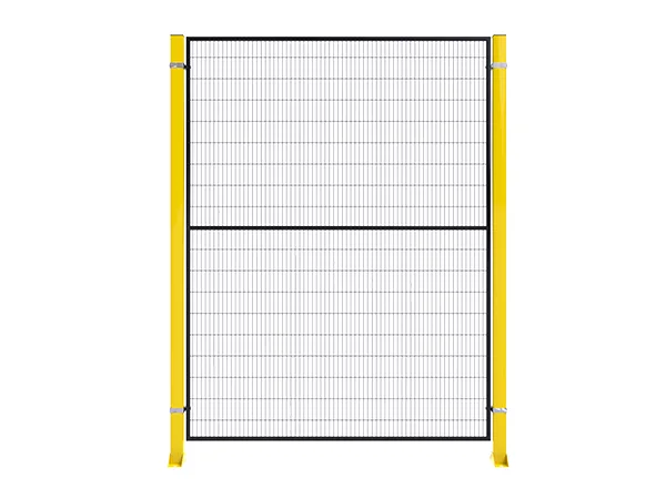 A black mesh panel and yellow post machine guarding fence.