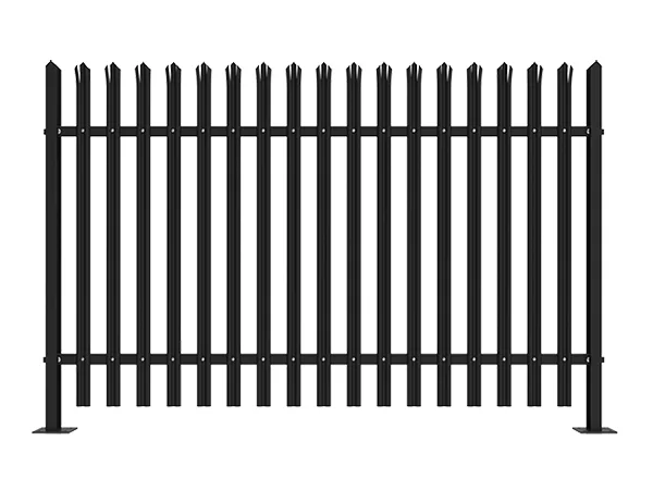 A piece of black palisade fence with W pale.