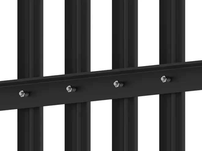 The rail structure detail of palisade fence.