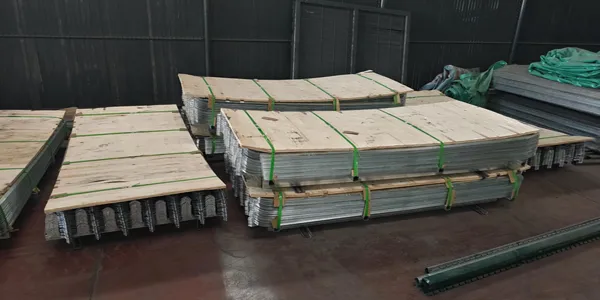 Palisade fence panels packaged for shipping