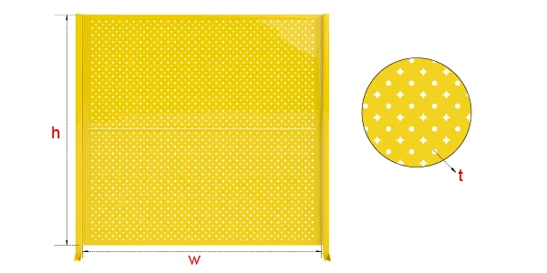 A drawing shows the basic structure of welded & perforated type workshop safety fence.