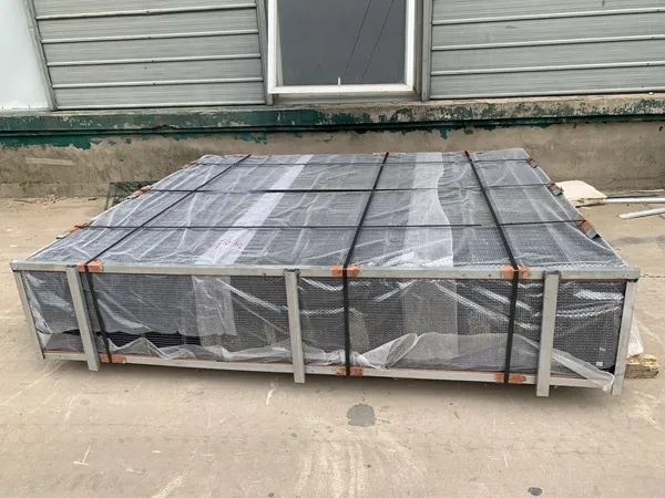 Privacy fence panels packed on a customized metal pallet.
