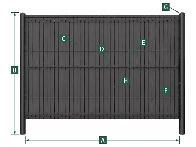 A dimension drawing of privacy fence.