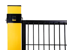 A machine guarding fence is fastened to the post with clamp.