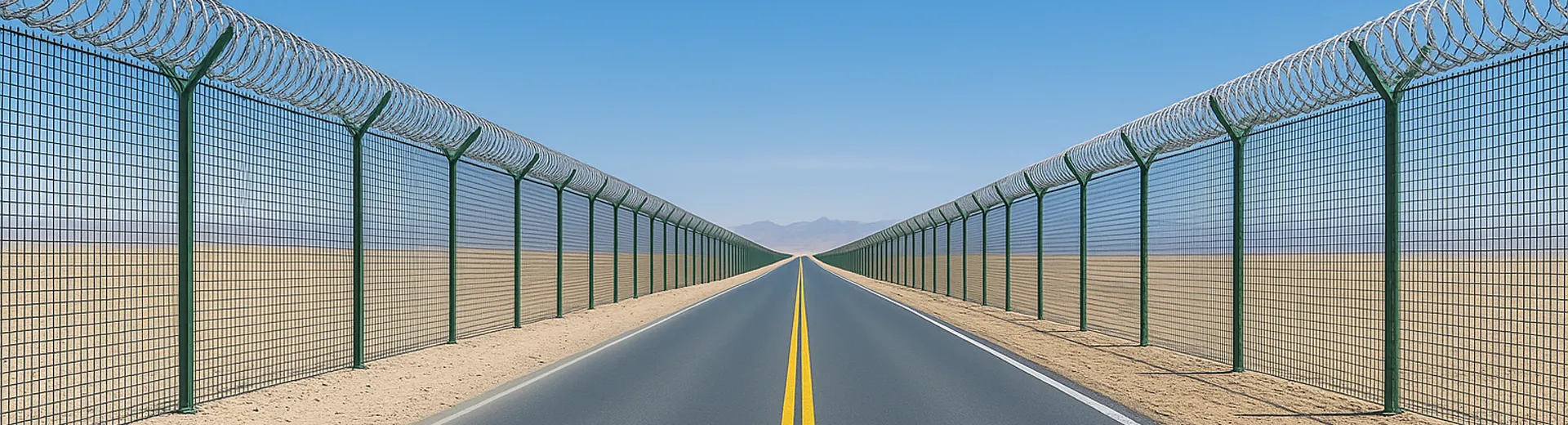 The road is protected with security fences on both side.