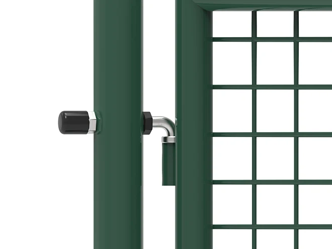 The detail of L shape hinge of single fence gate.