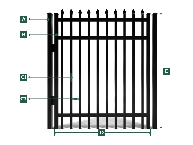 A tubular infill single gate dimension drawing.