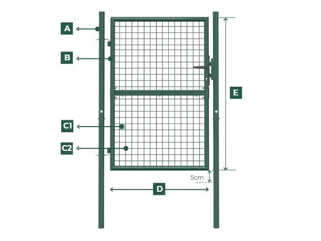 A weld mesh single gate dimension drawing.