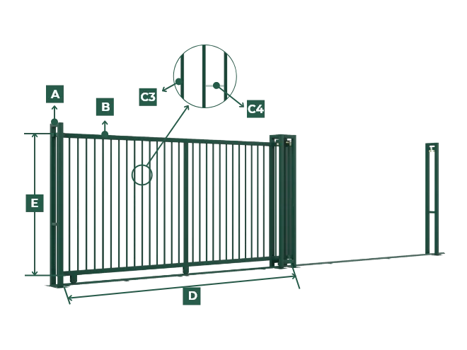 A tubular infill sliding gate dimension drawing.