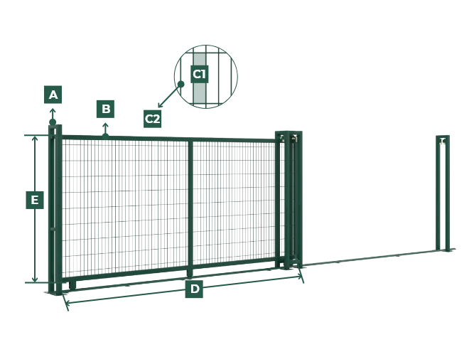A weld mesh sliding gate dimension drawing.