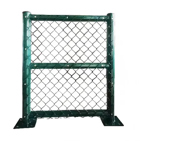 A piece of green sportground chain link fence.