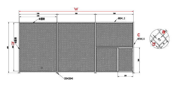 A drawing of sportground chain link fence.