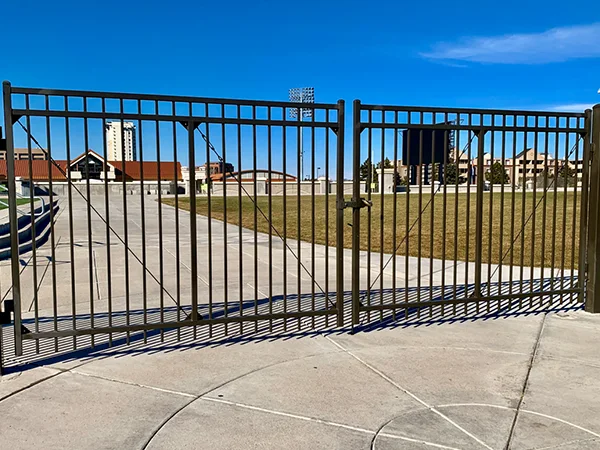 The steel tubular fence gate are installed in the factory