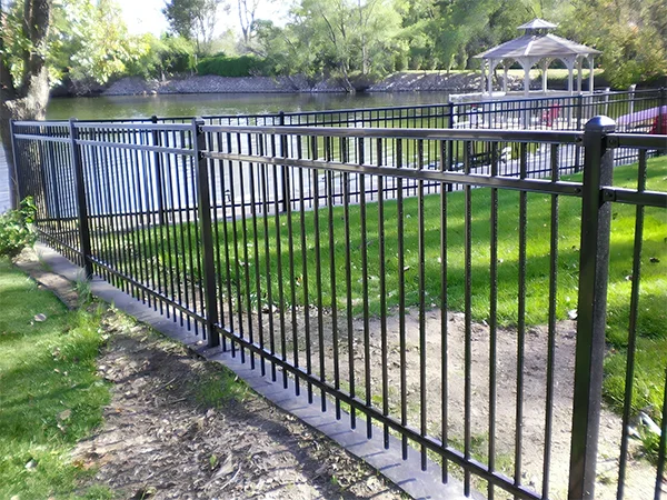 The steel tubular fences are installed in the park.