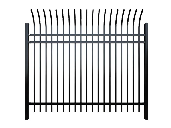 A piece of black steel tubular fence with bending top.