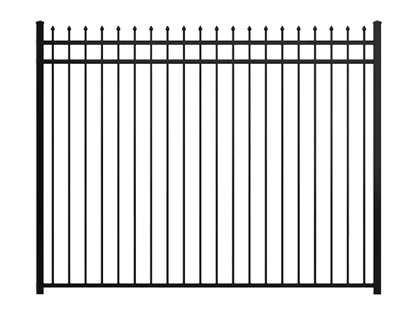 A piece of black spear top steel tubular fence.
