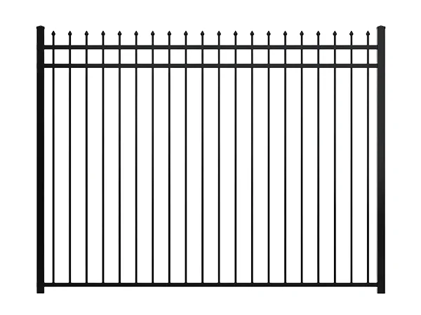 A piece of black steel tubular fence with spear top.