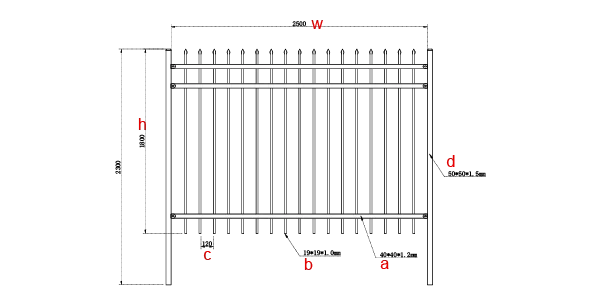 A drawing of steel tubular fence.