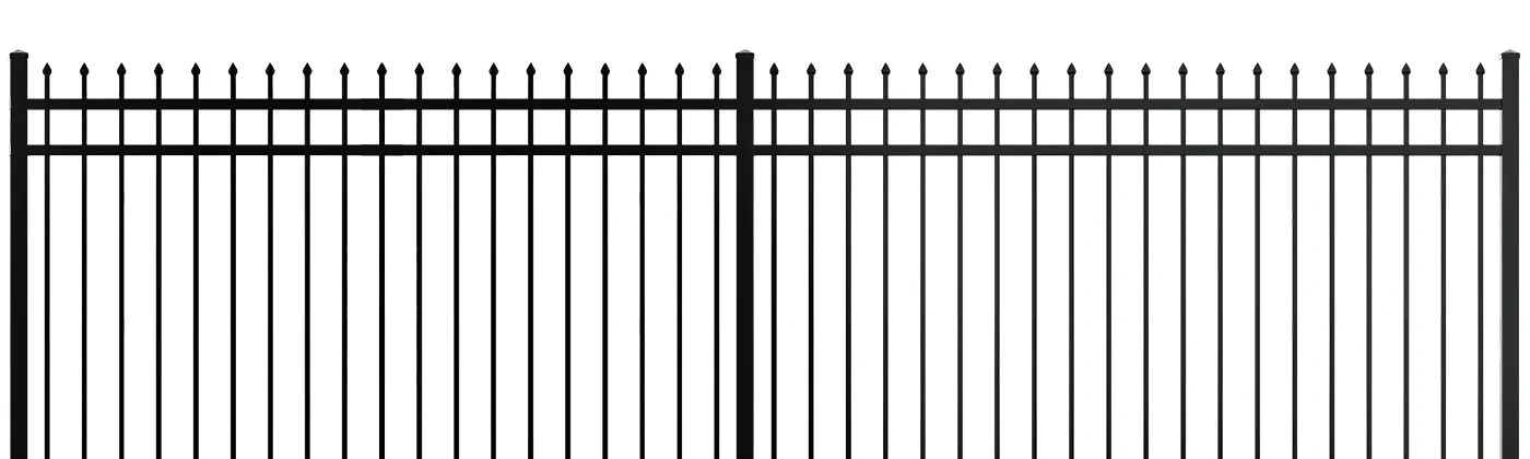 A line of black steel tubular fences.