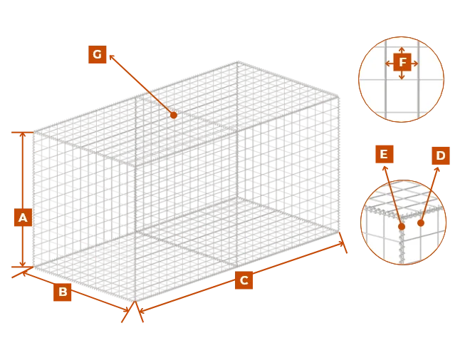 A dimension drawing of welded gabion retaining wall.