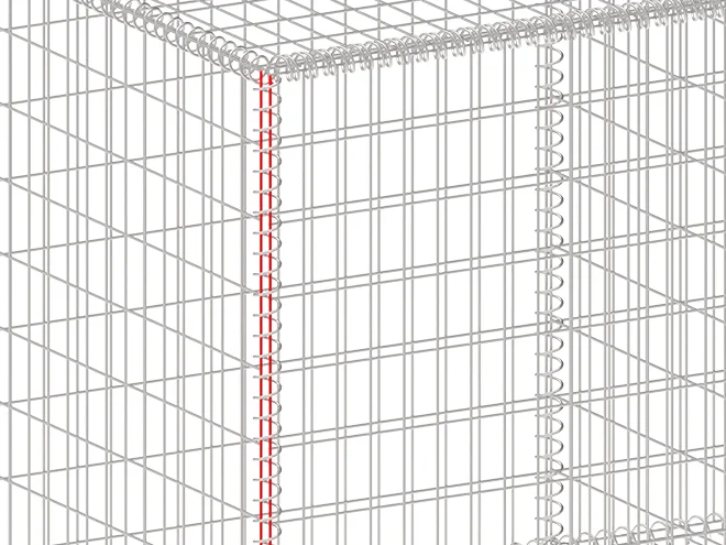 A detail picture of selvedge wire of welded gabion retaining wall meshes.