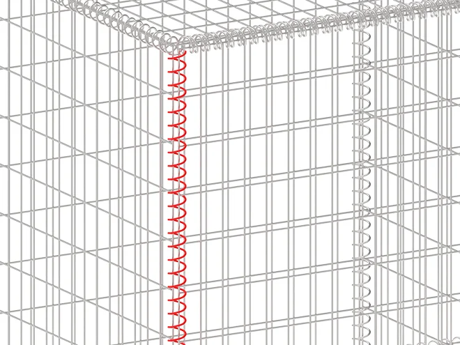A detail picture of spring wire of welded gabion retaining wall meshes.