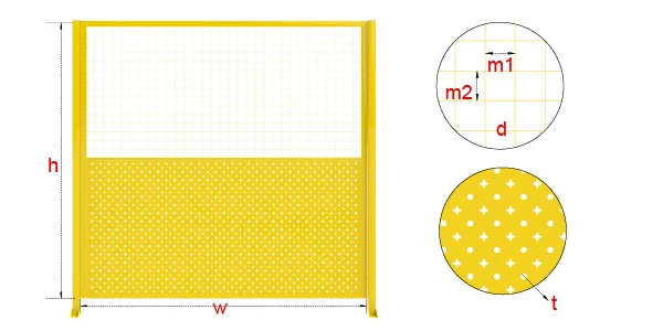 A drawing shows the basic structure of welded & perforated type workshop safety fence.