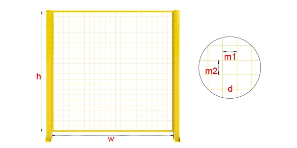 A drawing shows the basic structure of welded type workshop safety fence.