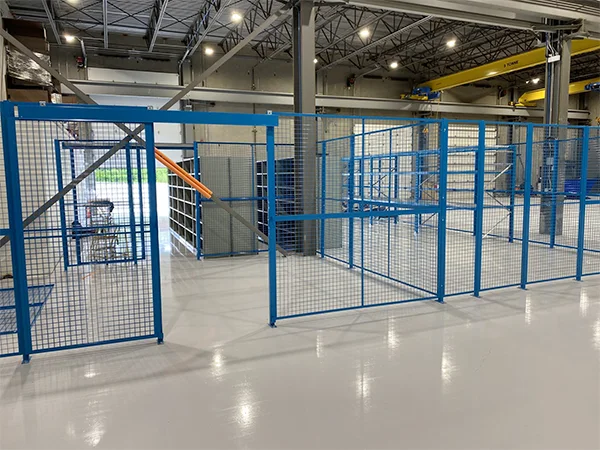 The workshop safety fences are installed to separate different function zone.