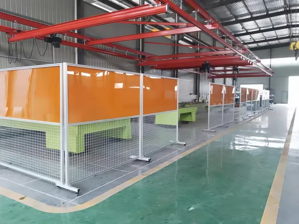 Workshop safety fence arc light panel aluminum alloy installed around a production area.