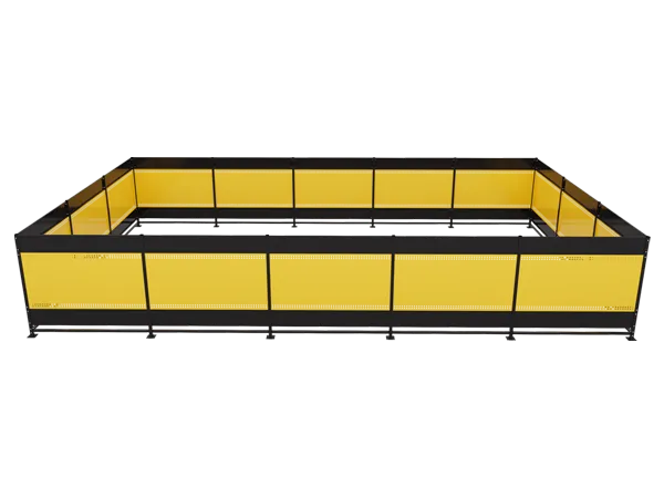 Workshop safety fence with yellow cultural guardrail.