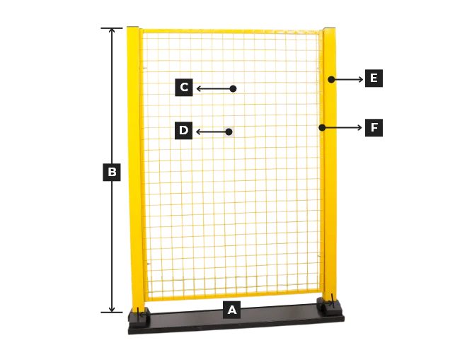 An all welded type workshop safety fence drawing.