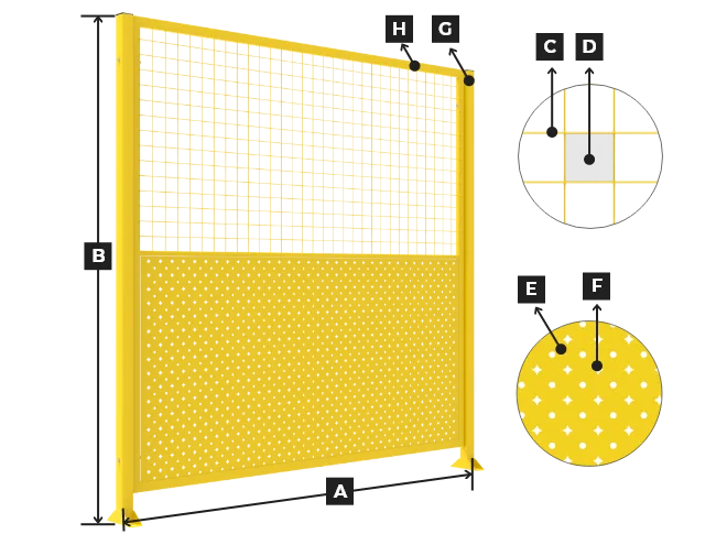 A welded & perforated type workshop safety fence drawing.