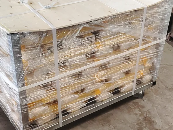 A metal pallets of workshop safety fence posts.