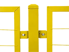 Two pieces of all welded workshop safety fence panels are connected with welded lug and bolts.