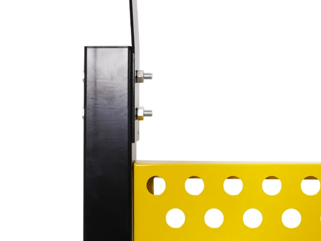 The detailed post structure of aisle workshop safety fence.