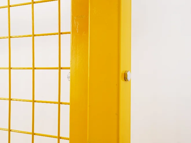 The detailed post and frame connection structure of welded & perforated workshop safety fence.
