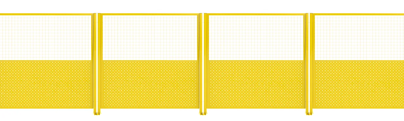 A line of all welded workshop safety fence.