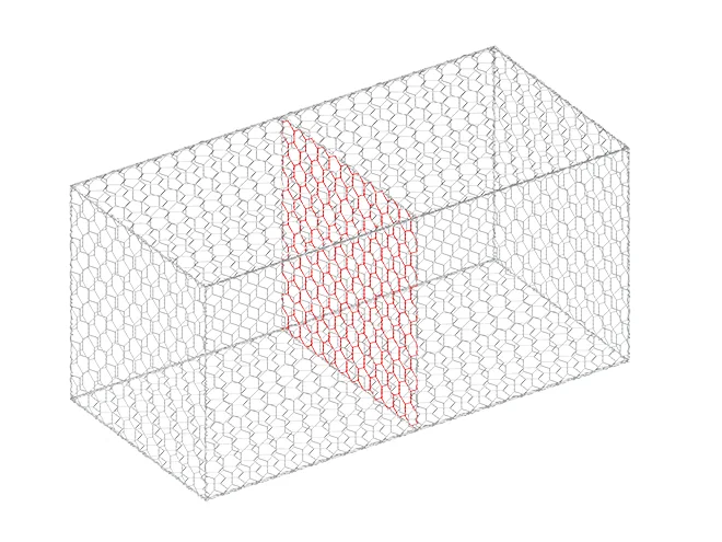 A detail picture of diaphragm of woven gabion retaining wall meshes.